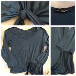 💟KIM & CAMI💟 deep green front tie 3/4 sleeve top